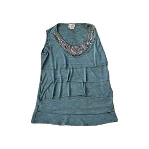 LAVISH Women's Sequin Tank Top Sleeveless Party Tiered Top Sz L Chic